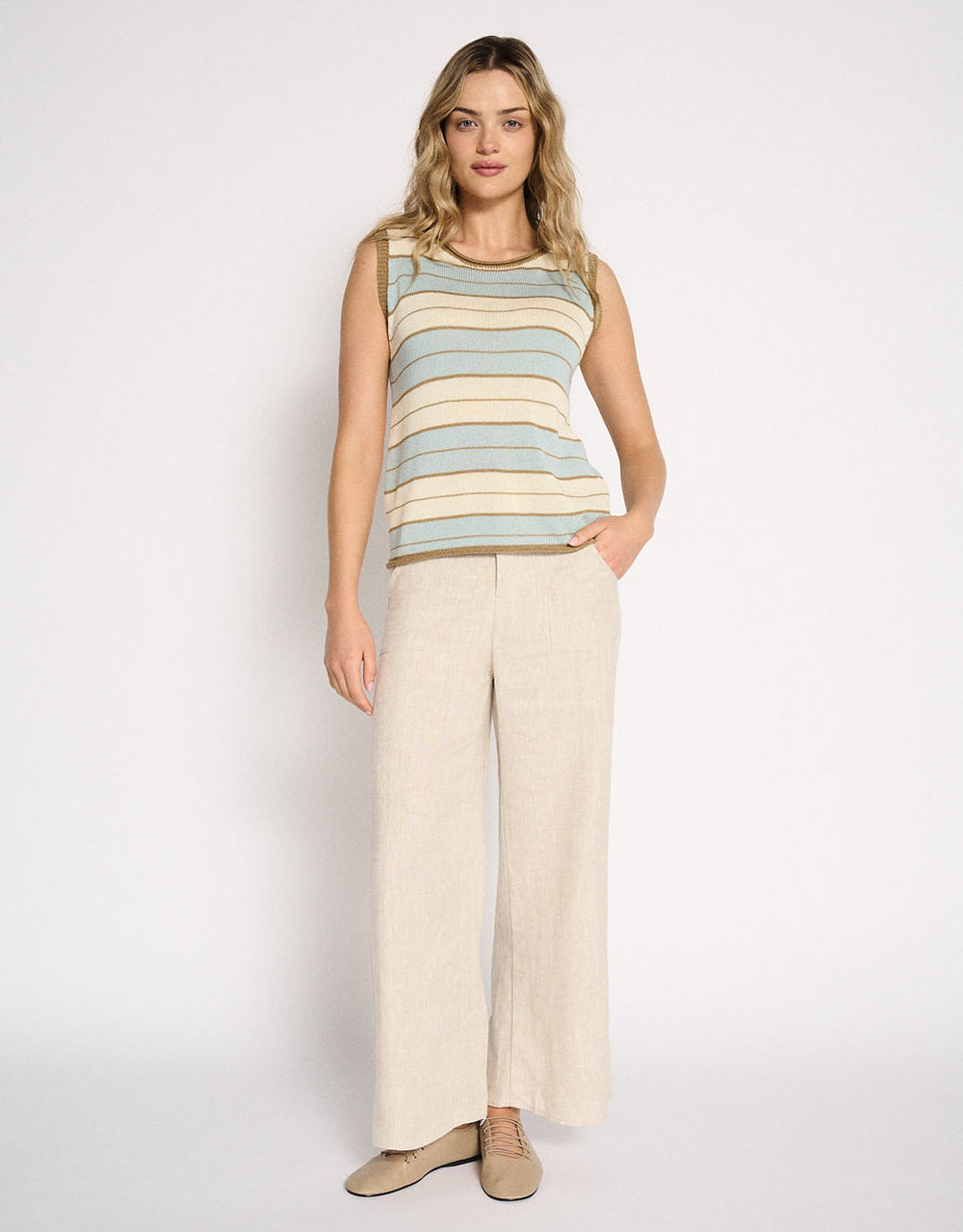 Solene Stripe Tank - Dusty Aqua