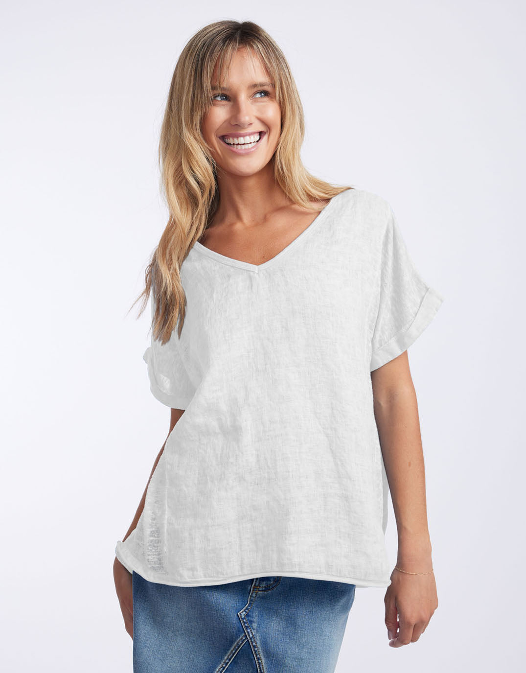 V Neck Calypso Short Sleeve Top - White