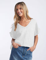 V Neck Calypso Short Sleeve Top - White