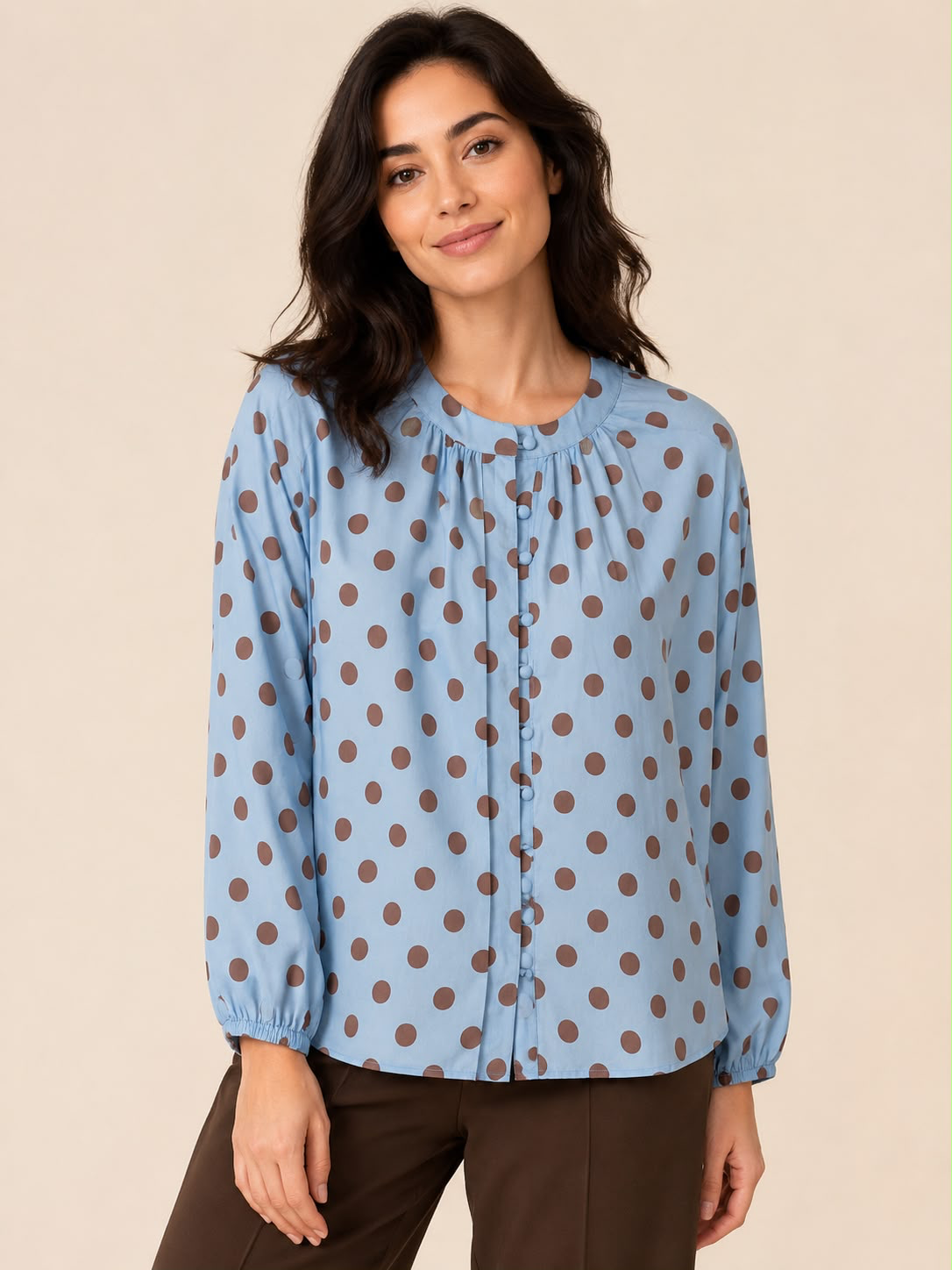 Malta Blouse - Powder Blue/Mocha