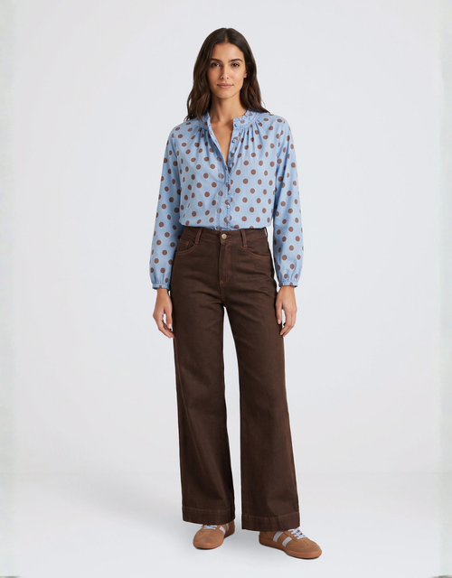 Malta Blouse - Powder Blue/Mocha