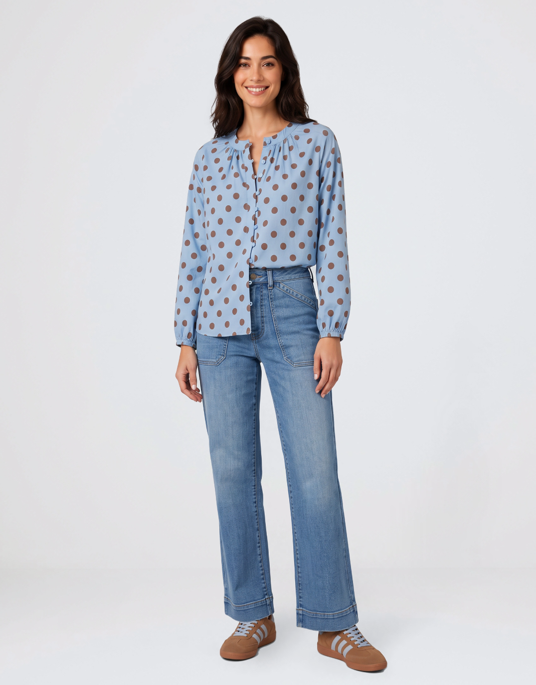 Malta Blouse - Powder Blue/Mocha