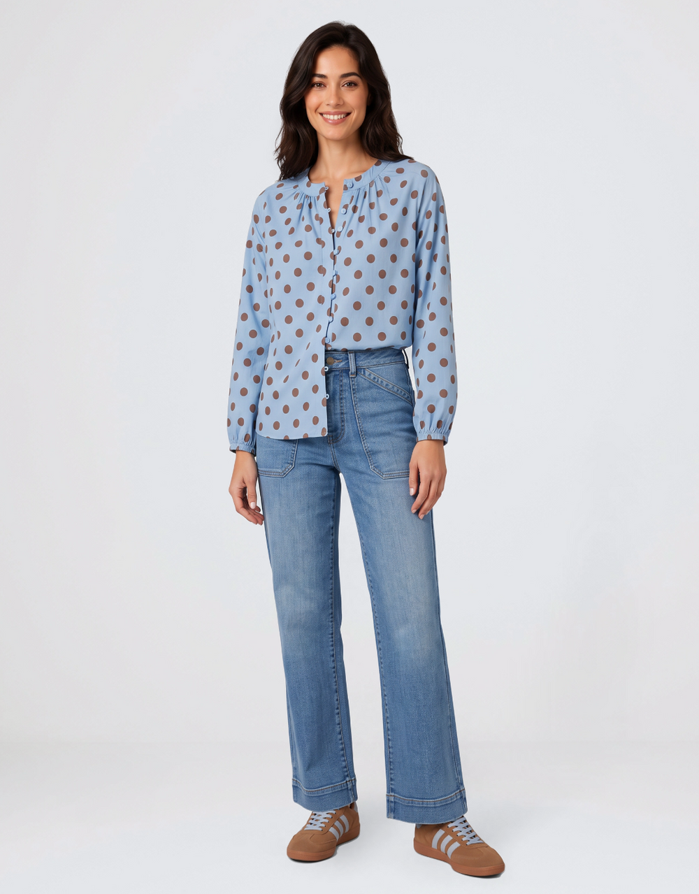 Malta Blouse - Powder Blue/Mocha
