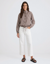 Margot Gathered Hem Shirt - Choc/White