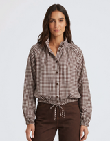 Margot Gathered Hem Shirt - Choc/White