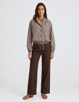 Margot Gathered Hem Shirt - Choc/White