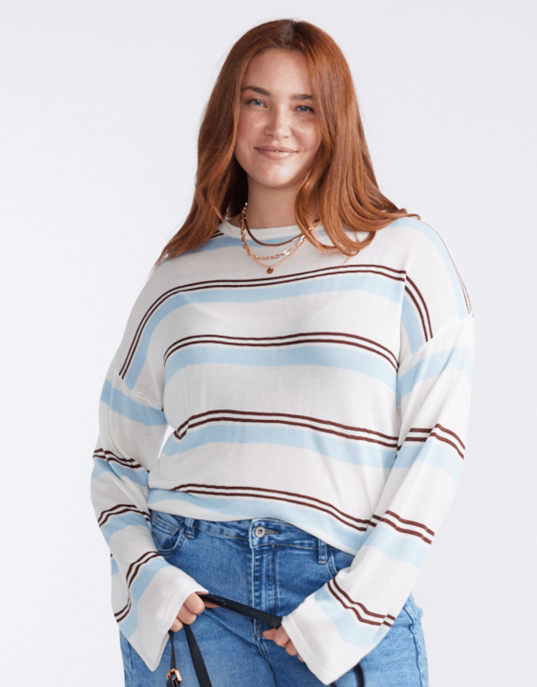 Marina Long Sleeve Knit - Natural/Blue/Choc
