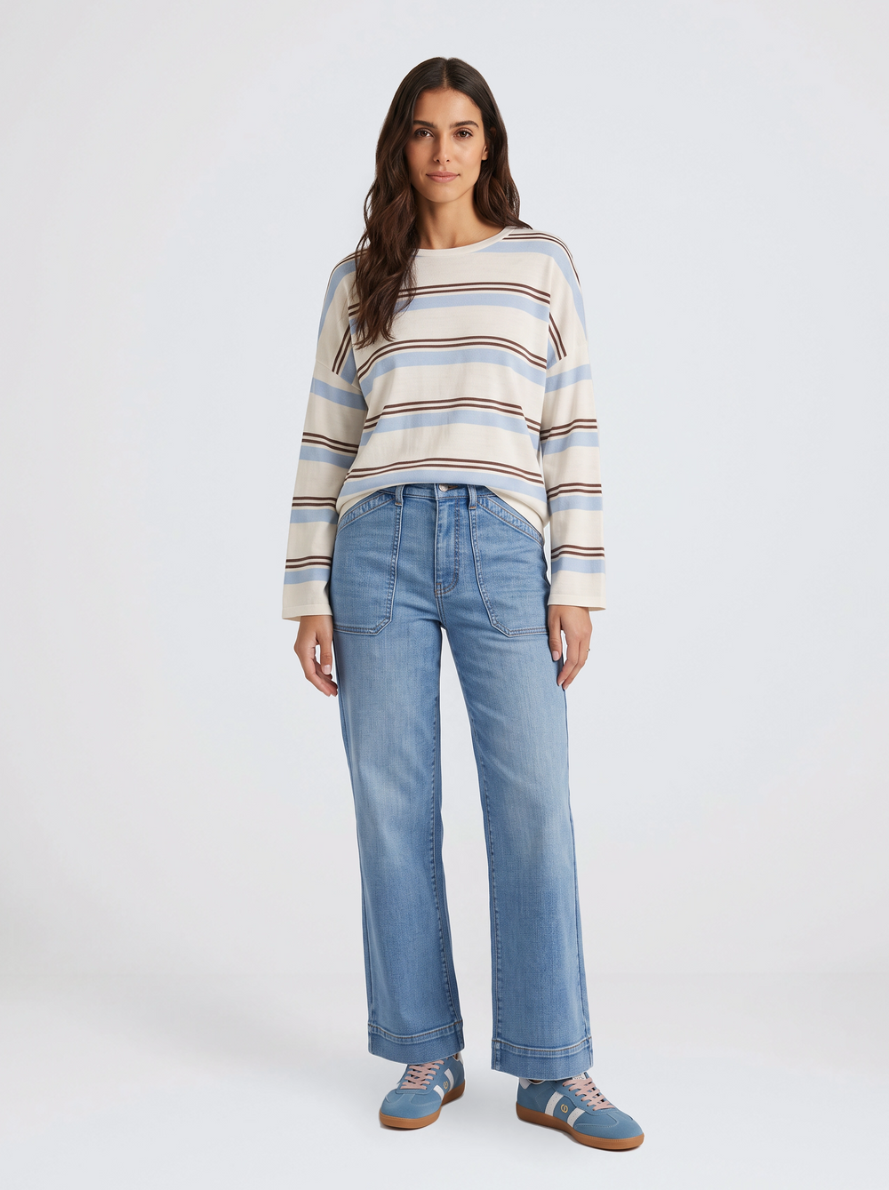Marina Long Sleeve Tee - Natural/Blue/Choc