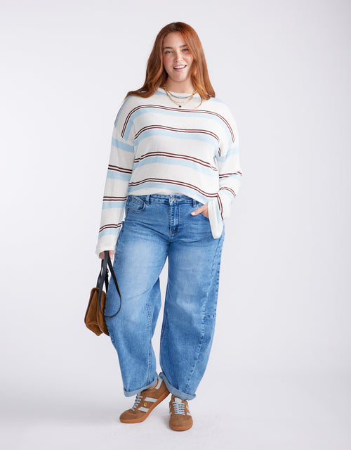 Marina Long Sleeve Tee - Natural/Blue/Choc