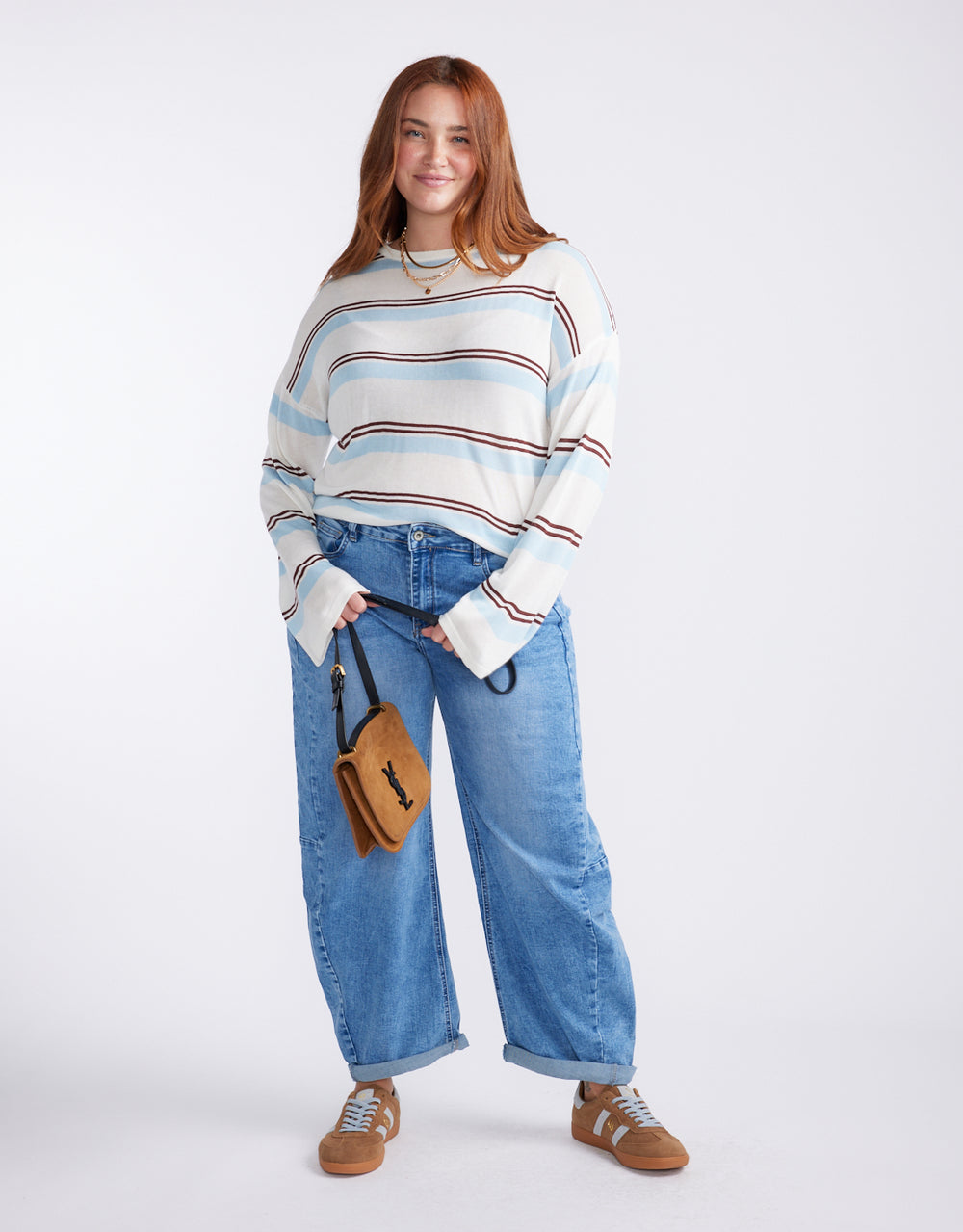 Marina Long Sleeve Knit - Natural/Blue/Choc