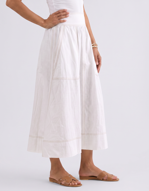 Marion Cotton Skirt - White/Tan Stitching