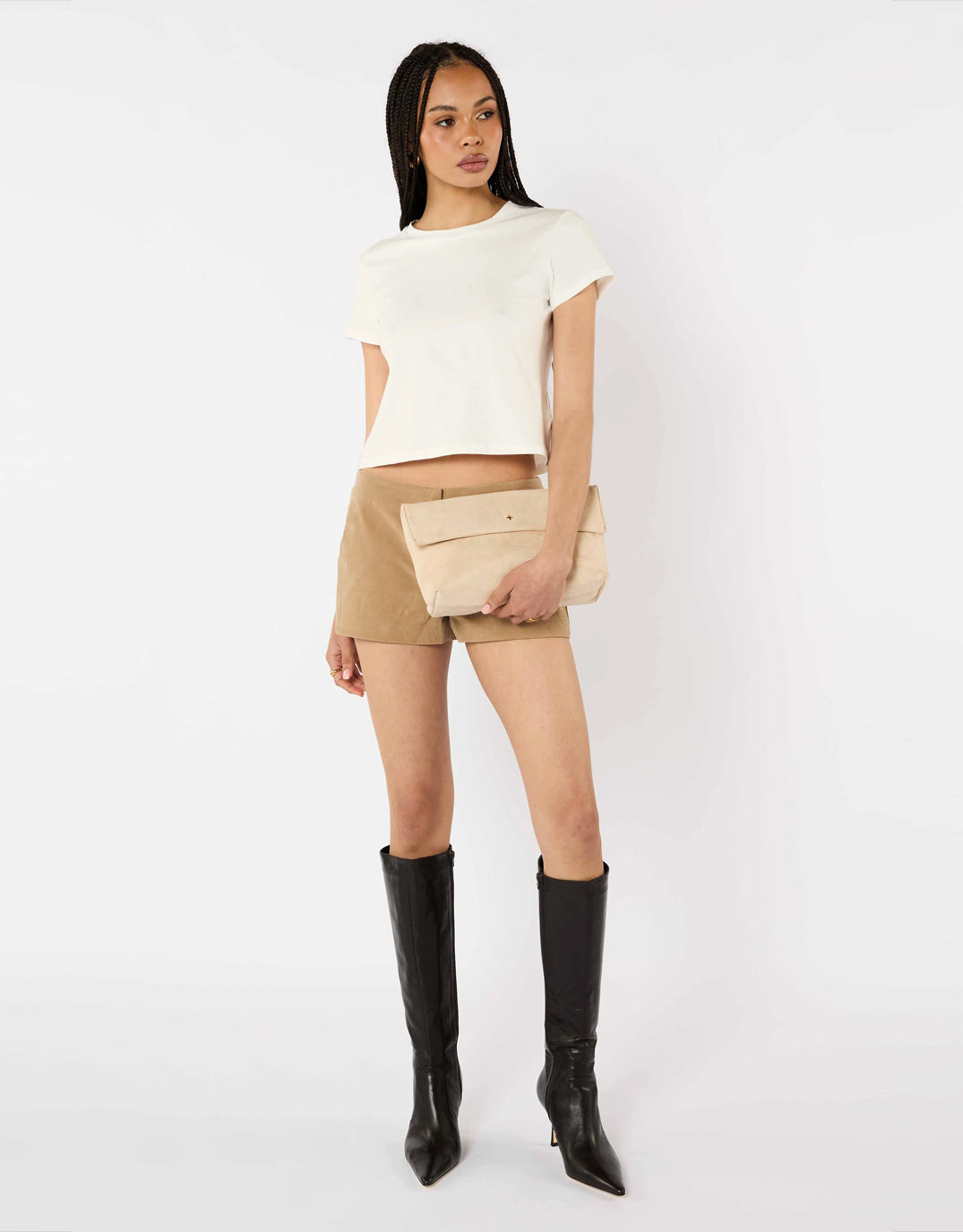 Heartbreaker Oversize Clutch - Beige Suede / Gold