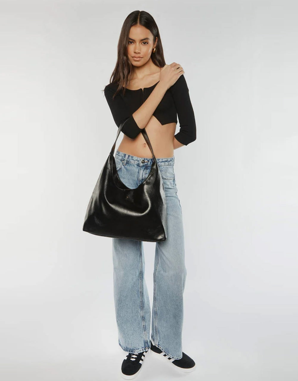 Jami Slouch Tote - Black Crinkle / Gold