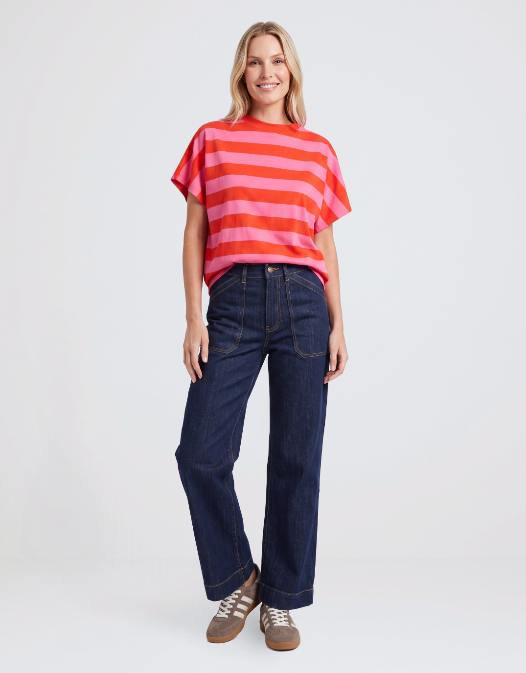 Poet Tee - Tangelo & Pink Stripe