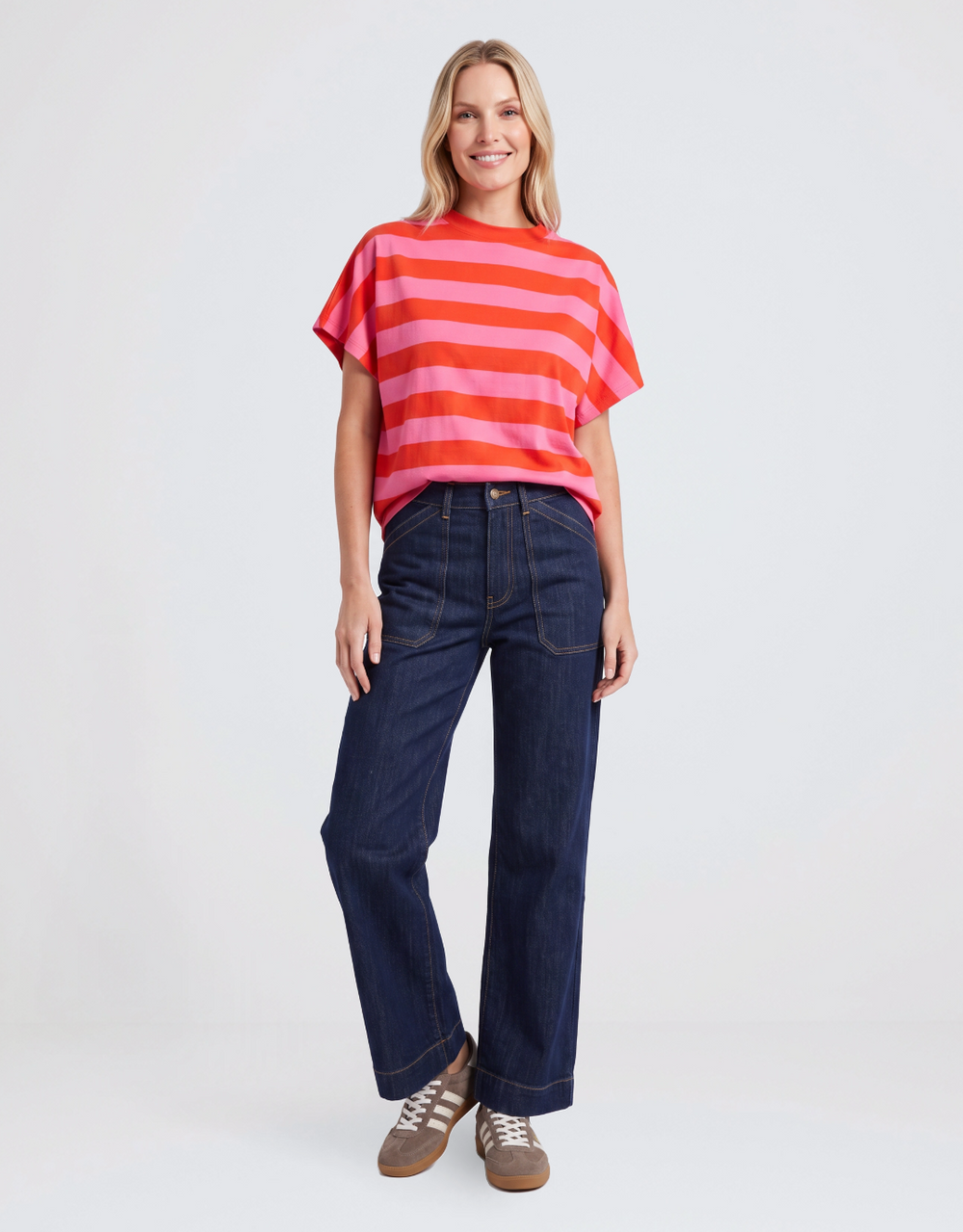 Poet Tee - Tangelo & Pink Stripe