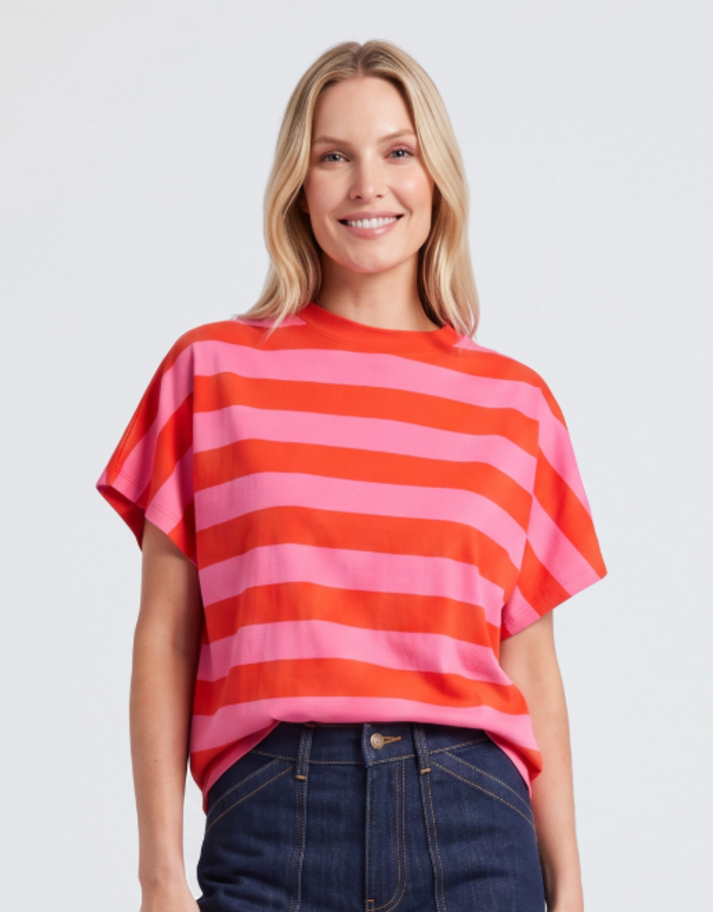 Poet Tee - Tangelo & Pink Stripe