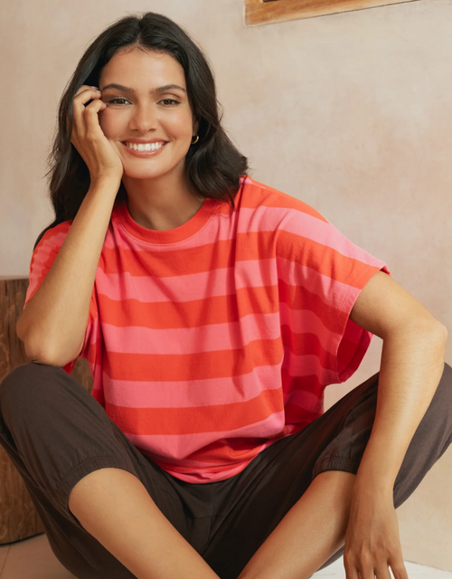 Poet Tee - Tangelo & Pink Stripe