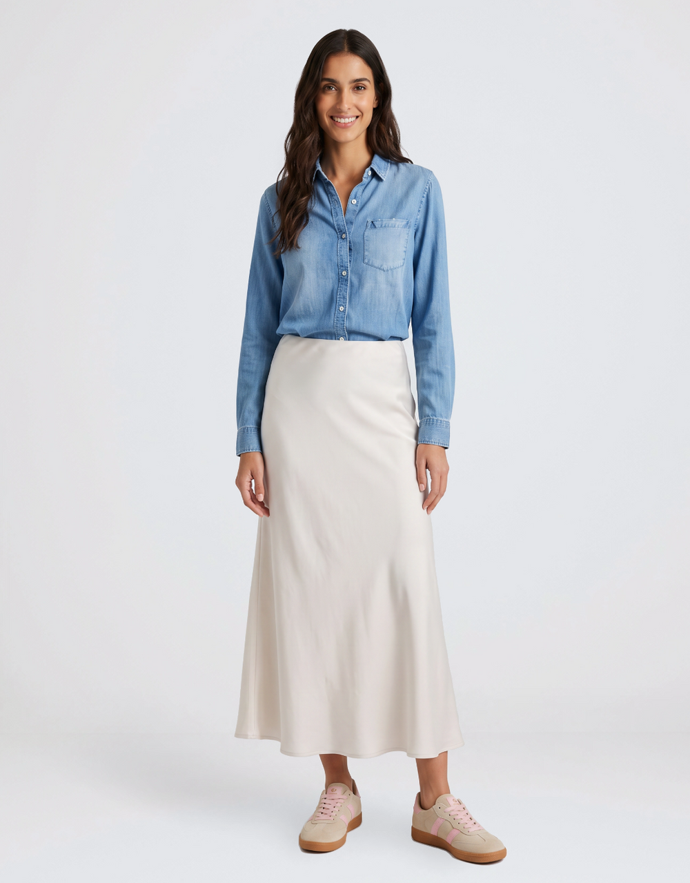 Prodigy Satin Bias Maxi Skirt - Pearl