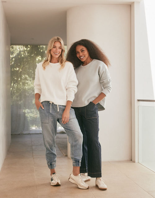 Monogram Fleece Scoop Hem Sweat - Light Blue