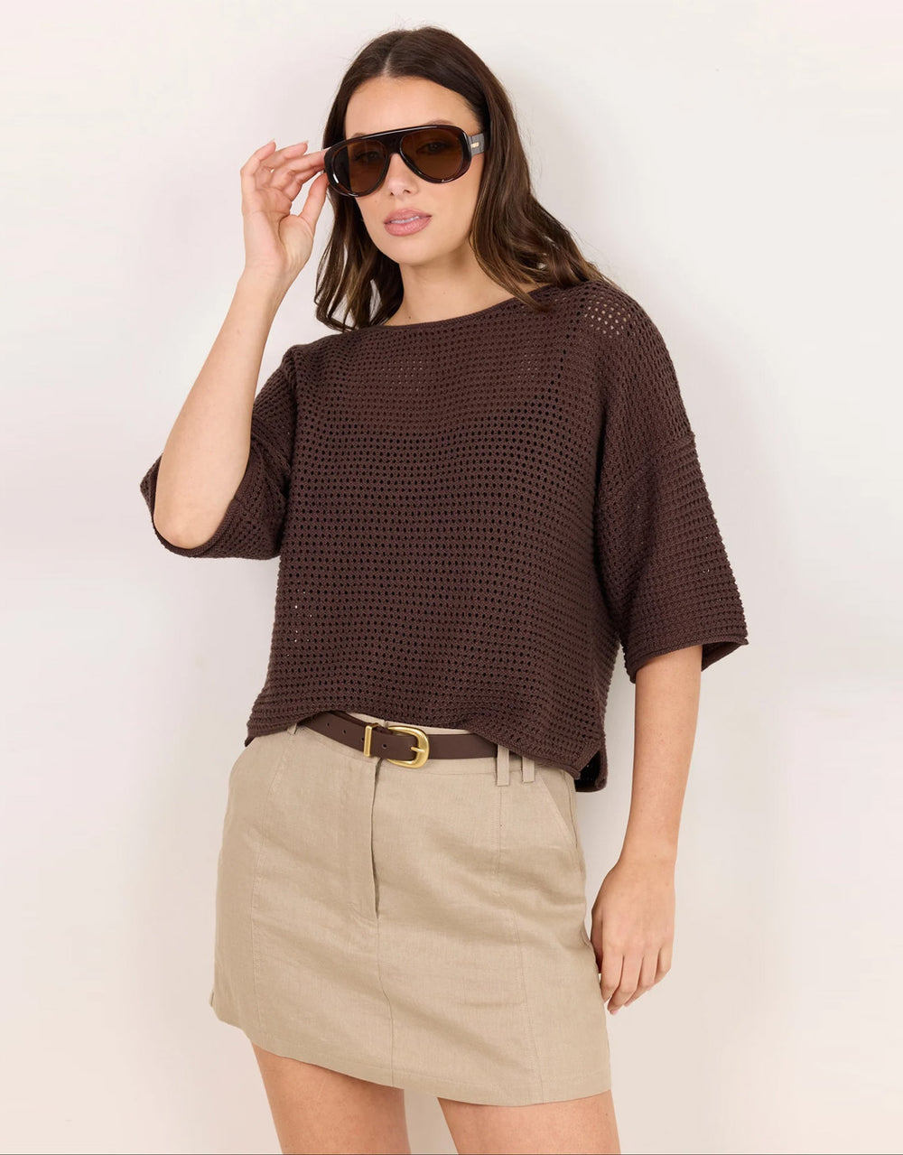 Sunrise Crochet Knit Top - Chocolate