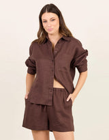 Uplifted Linen Oversized Shirt - Chocolate