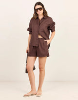 Uplifted Linen Oversized Shirt - Chocolate