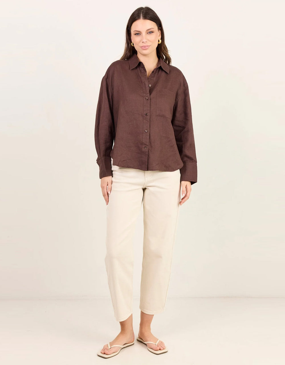Uplifted Linen Oversized Shirt - Chocolate