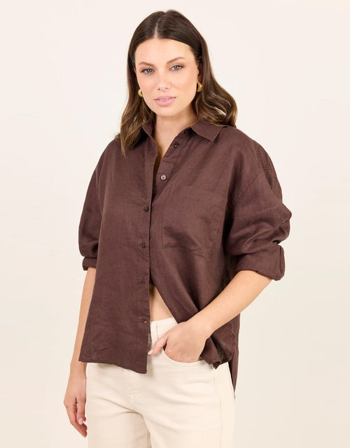 Uplifted Linen Oversized Shirt - Chocolate