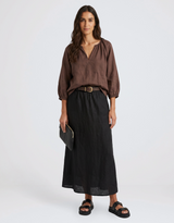 Revolutionary Linen Relaxed LS Top - Chocolate