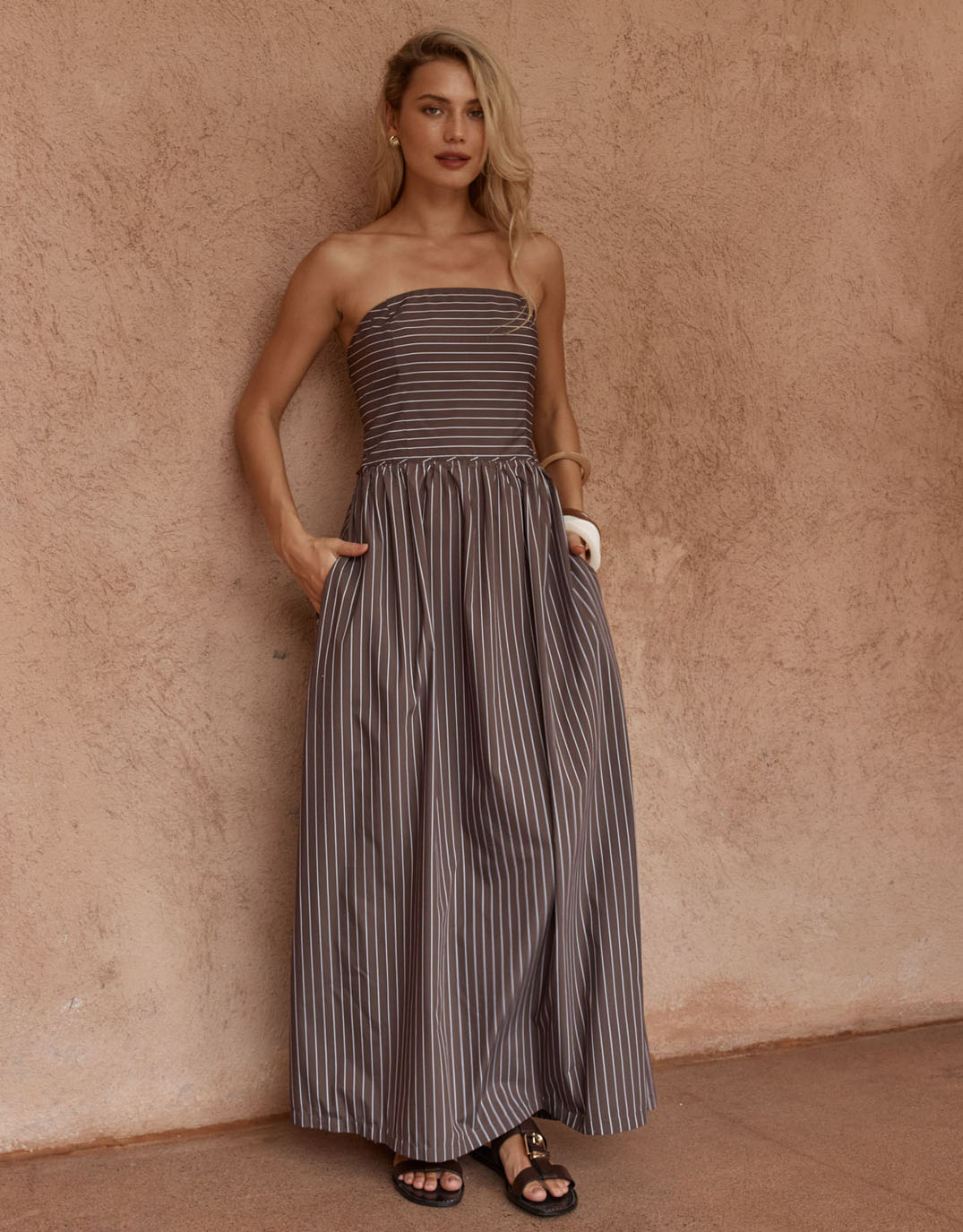 Everley Strapless Dress - Choc Stripe