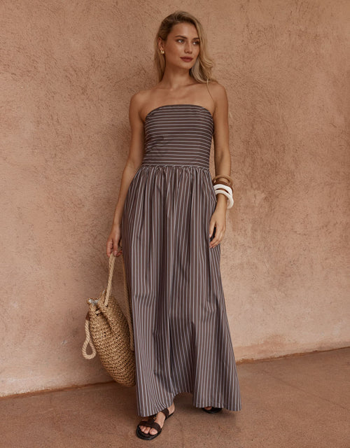 Everley Strapless Dress - Choc Stripe