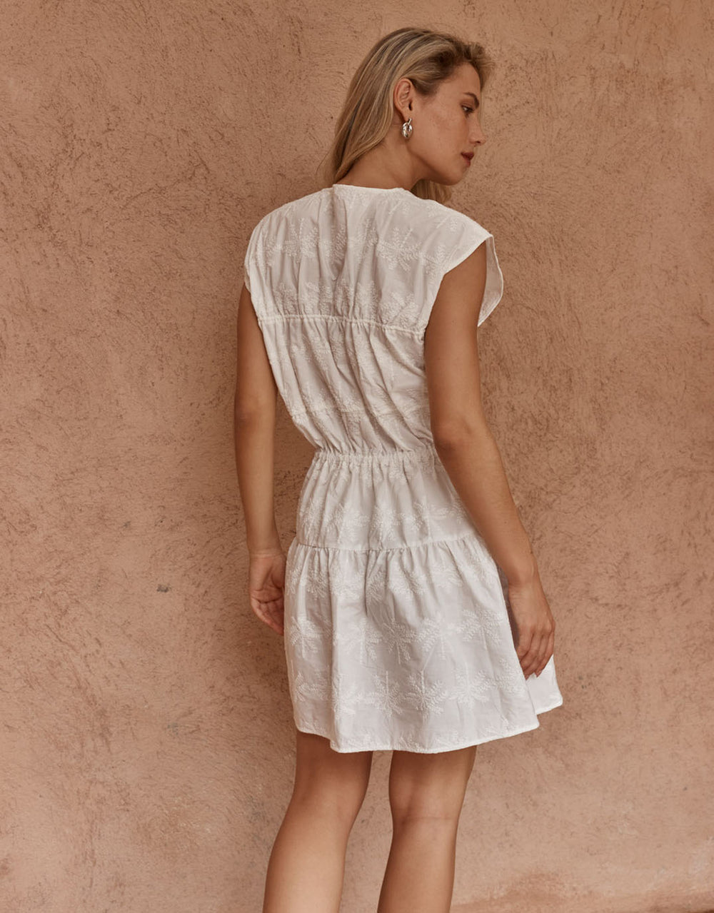 Ivie Embroidered Tie Dress - White