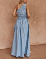 Kinny Stripe One Shoulder Dress - Blue White