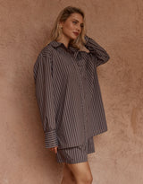Marty Piped Stripe Shirt - Choc Stripe