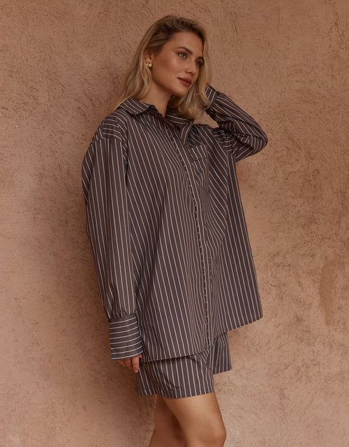 Marty Piped Stripe Shirt - Choc Stripe