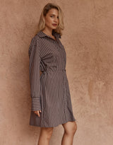 Mel Stripe Shirt Dress - Choc Stripe