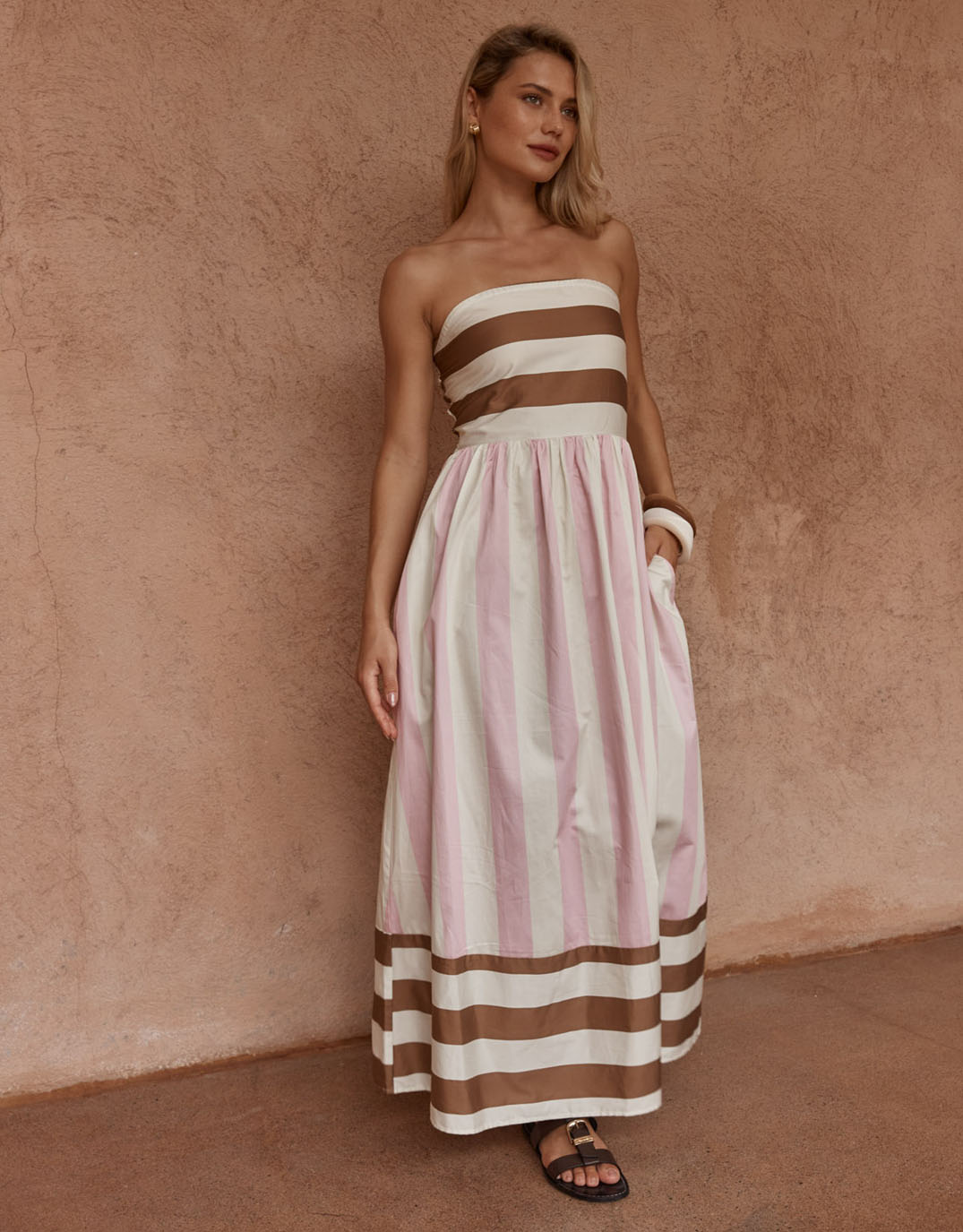 Nea Spliced Strapless Dress - Neapolitan