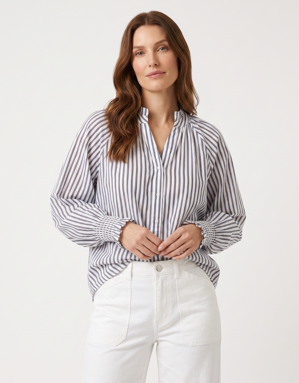Sorrento Shirt - Mocha/ Blue/ White Stripe