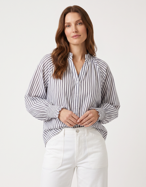 Sorrento Shirt - Mocha/ Blue/ White Stripe