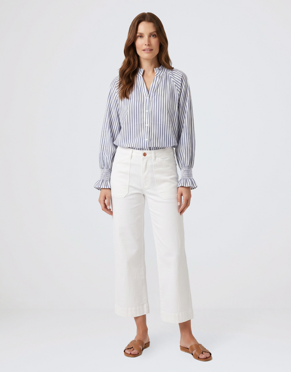 Sorrento Shirt - Mocha/ Blue/ White Stripe