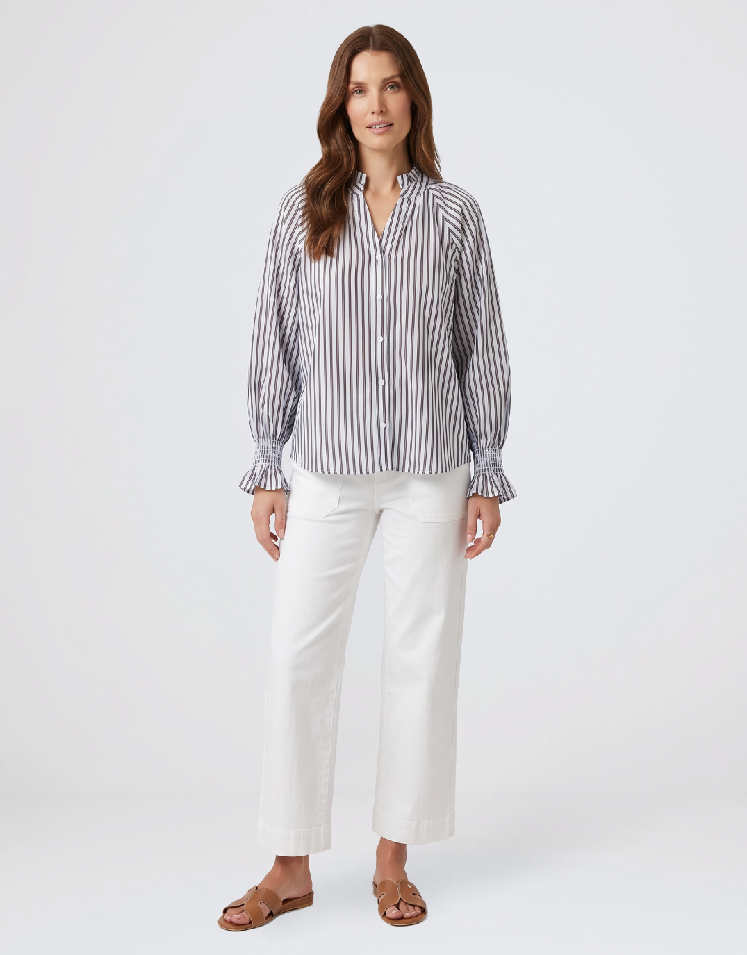 Sorrento Shirt - Mocha/ Blue/ White Stripe