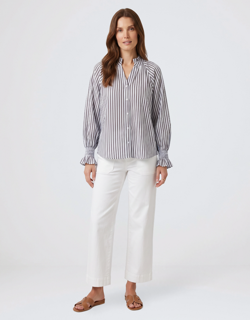 Sorrento Shirt - Mocha/ Blue/ White Stripe