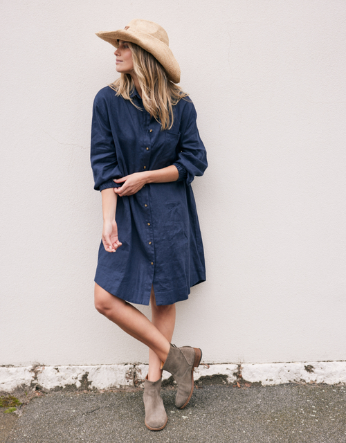 Linen St Barts Dress - Navy