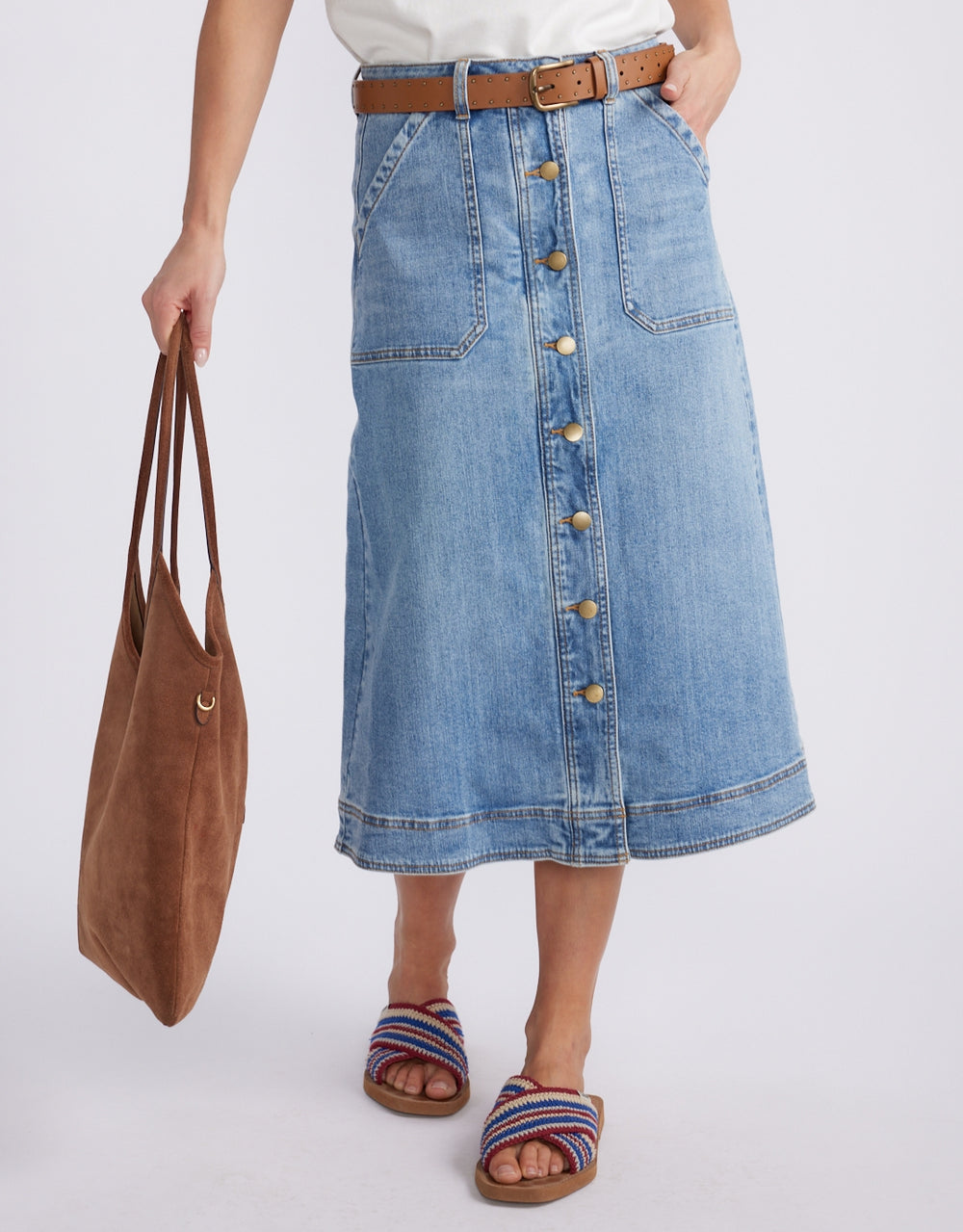 Stevie Midi Denim Skirt - Mid Wash