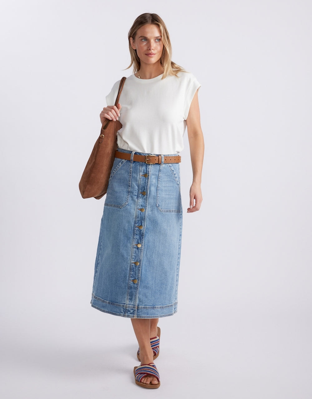 Stevie Midi Denim Skirt - Mid Wash