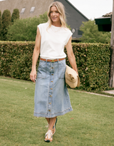 Stevie Midi Denim Skirt - Mid Wash