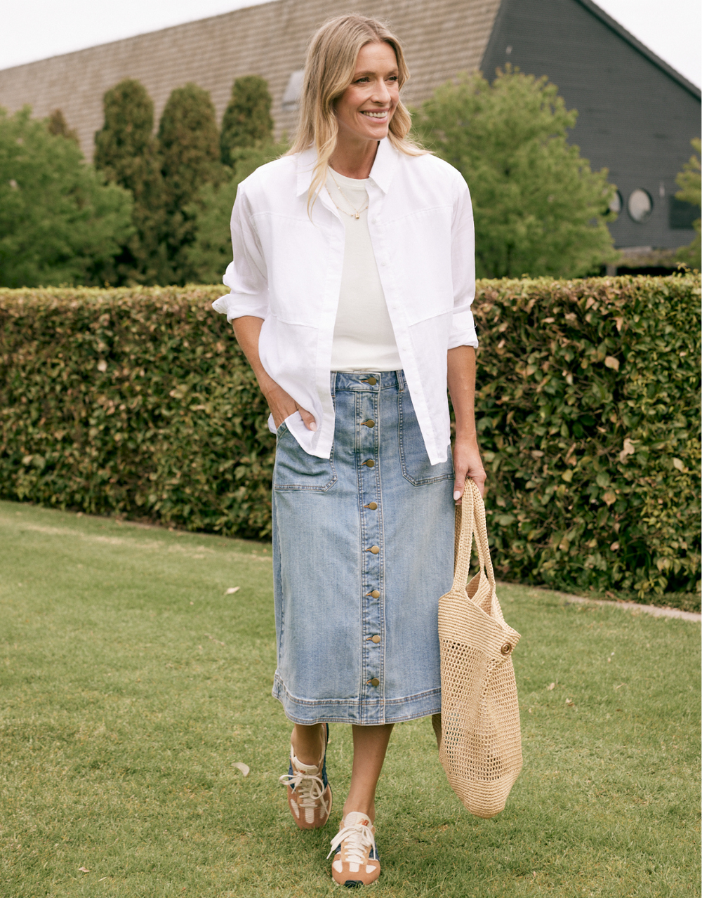 Stevie Midi Denim Skirt - Mid Wash
