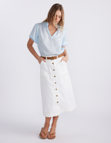Stevie Midi Denim Skirt - White