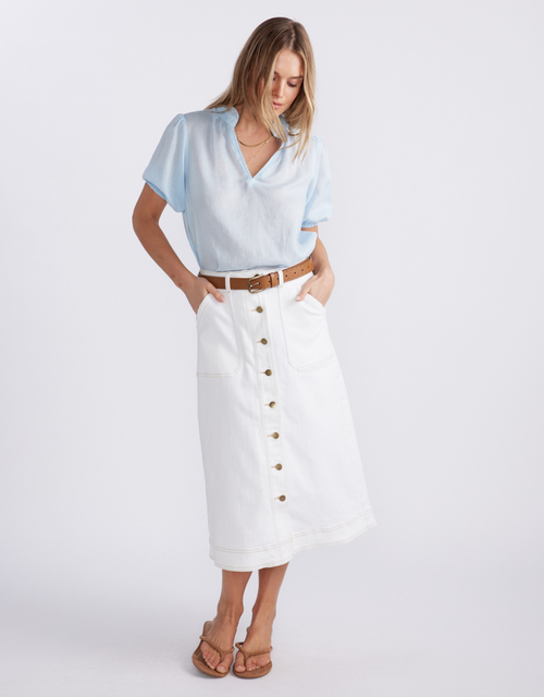Stevie Midi Denim Skirt - White
