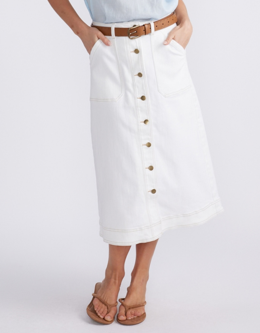 Stevie Midi Denim Skirt - White